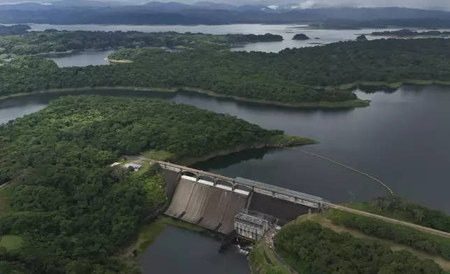 The Panama Canal's Madden Dam stands in Alajuela Lake in Colon, Panama, Monday, Sept. 2, 2024. (AP Photo/Matias Delacroix)