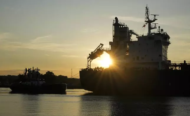 A ship navigates through the Agua Clara Locks of the Panama Canal in Colon, Panama, Monday, Sept. 2, 2024. (AP Photo/Matias Delacroix)