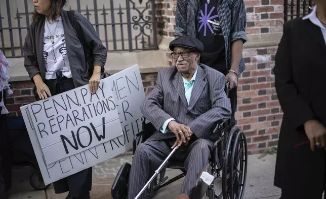 Herbert Rice, 79, speaks to media at the University of Pennsylvania, on Wednesday, Oct. 23, 2024, in Philadelphia. (AP Photo/Laurence Kesterson)