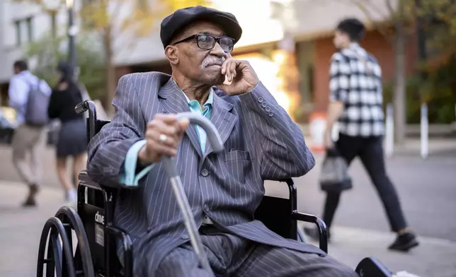 Herbert Rice, 79, poses for a photo at the University of Pennsylvania, on Wednesday, Oct. 23, 2024, in Philadelphia. Rice is one of many Black men who took part in prison medical testing from 1951 to 1974 at Philadelphia city prisons. (AP Photo/Laurence Kesterson)