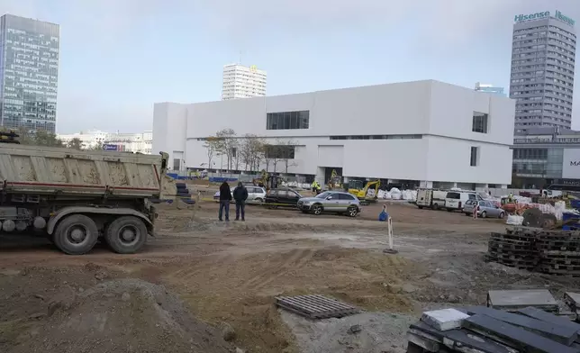 Construction continues around the Museum of Modern Art in Warsaw, Poland, on Thursday Oct. 24, 2024. (AP Photo/Czarek Sokolowski)