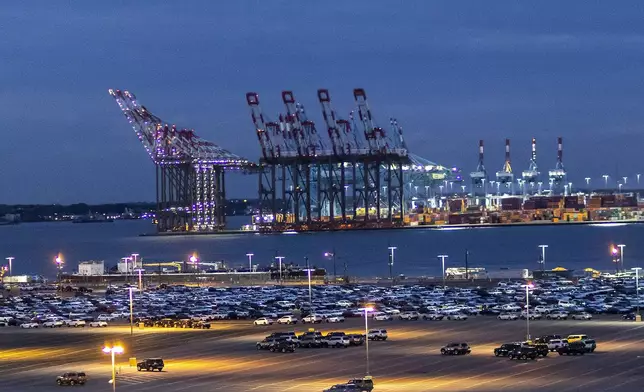 Cranes and shipping containers are seen at Port Newark during a port strike, Tuesday, Oct. 1, 2024, in Bayonne. (AP Photo/Eduardo Munoz Alvarez)