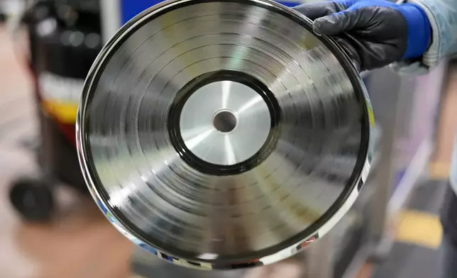 A master plate is seen at United Record Pressing, July 11, 2024, in Nashville, Tenn. (AP Photo/George Walker IV)