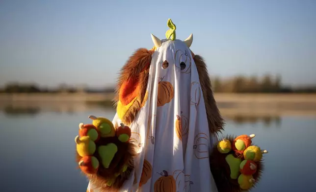 Maya wears a costume at the West Side Hallo Fest, a Halloween festival in Bucharest, Romania, Friday, Oct. 25, 2024. (AP Photo/Andreea Alexandru)