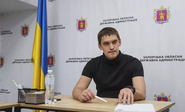 Ivan Fedorov, head of the Zaporizhzhia region, speaks during an interview in Zaporizhzhia, Ukraine, Aug. 31, 2024. (AP Photo/Evgeniy Maloletka)