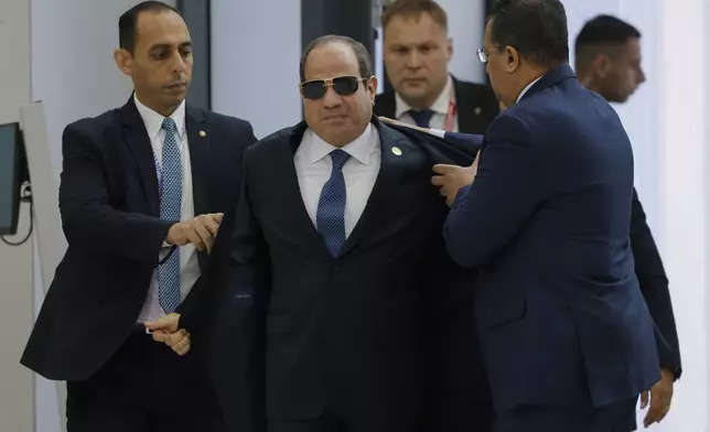 Egyptian President Abdel Fattah el-Sisi, center, arrives at BRICS Summit in Kazan, Russia, Wednesday, Oct. 23, 2024. (Maxim Shemetov, Pool Photo via AP)