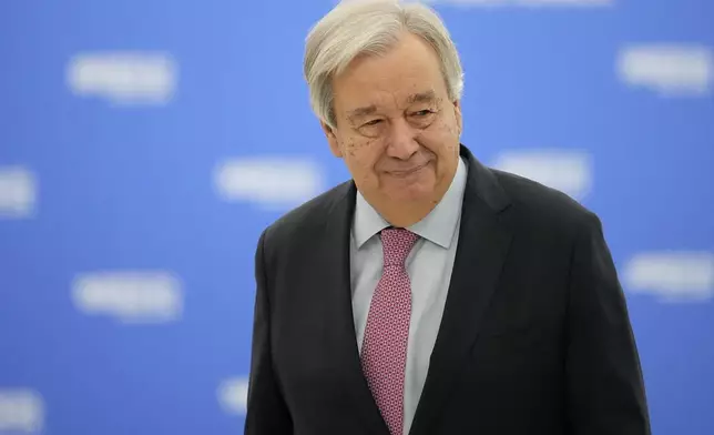 United Nations Secretary-General Antonio Guterres arrives at the BRICS Summit in Kazan, Russia, Thursday, Oct. 24, 2024. (AP Photo/Alexander Zemlianichenko, Pool)