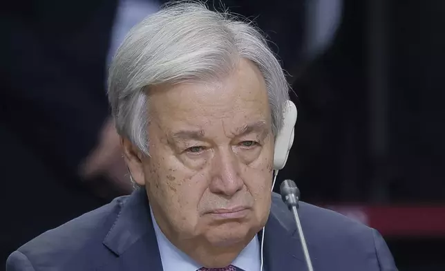 United Nations Secretary-General Antonio Guterres attends Outreach/BRICS Plus format session at the BRICS Summit in Kazan, Russia, Thursday, Oct. 24, 2024. (Maxim Shemetov, Pool Photo via AP)