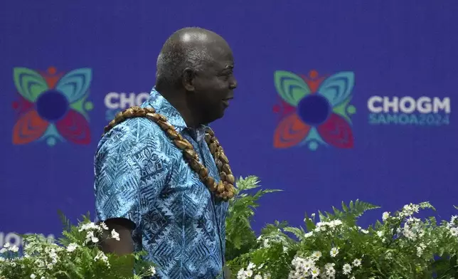 Prime Minister of the Bahamas Philip Davis arrives for the opening ceremony for the Commonwealth Heads of Government meeting in Apia, Samoa, Friday, Oct. 25, 2024. (AP Photo/Rick Rycroft, Pool)