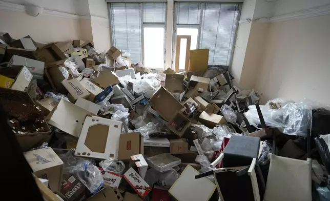 A view of a room at Hotel Yugoslavia, once a symbol of progress in the former socialist state of Yugoslavia that broke apart in the 1990s and a favorite gathering place for local residents as well as world leaders, in Belgrade, Serbia, Thursday, Oct. 3, 2024. (AP Photo/Darko Vojinovic)