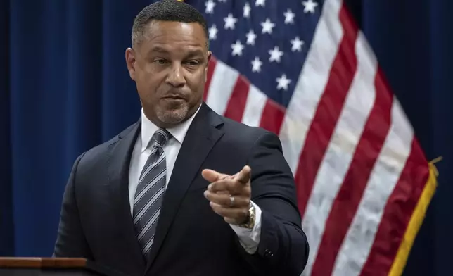 United States Attorney for the Eastern District of New York Breon Peace speaks during a press conference regarding the arrests of former Abercrombie &amp; Fitch CEO Mike Jeffries and his partners as part of sex trafficking investigation at the U.S. Attorney's Office, Tuesday, Oct. 22, 2024, in New York. (AP Photo/Yuki Iwamura)