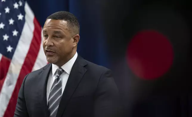 United States Attorney for the Eastern District of New York Breon Peace speaks during a press conference regarding the arrests of former Abercrombie &amp; Fitch CEO Mike Jeffries and his partners as part of sex trafficking investigation at the U.S. Attorney's Office, Tuesday, Oct. 22, 2024, in New York. (AP Photo/Yuki Iwamura)