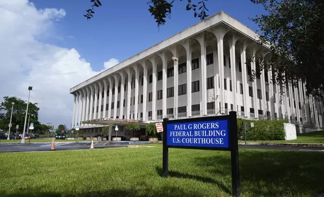 The Paul G. Rogers Federal Building and U.S. Courthouse is seen during a hearing for Michael Jeffries, former CEO of Abercrombie &amp; Fitch, in West Palm Beach, Fla., Tuesday, Oct. 22, 2024. (AP Photo/Rebecca Blackwell)