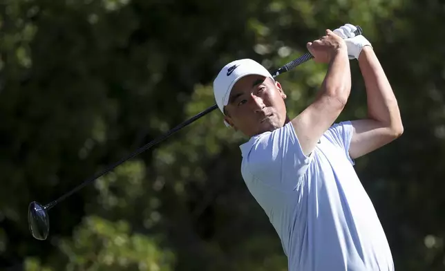 Doug Ghim hits off the tee on the third hole during the final round of the Shriners Children's Open golf tournament, Sunday, Oct. 20, 2024, in Las Vegas. (AP Photo/Ian Maule)