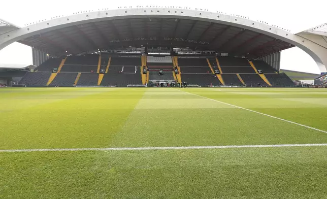 A view of the Stadio Friuli, in Udine, Italy, March 16, 2024, where the Nations League soccer match between Italy and Israel will be held on Monday, Oct. 14, 2024. (Andrea Bressanutti /LaPresse via AP)