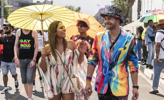 Members of the LGTBQ community take part in a Pride march in Johannesburg, South Africa Saturday, Oct. 26, 2024. (AP Photo)