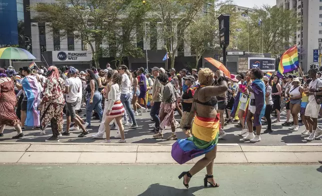 Members of the LGTBQ community take part in a Pride march in Johannesburg, South Africa Saturday, Oct. 26, 2024. (AP Photo)