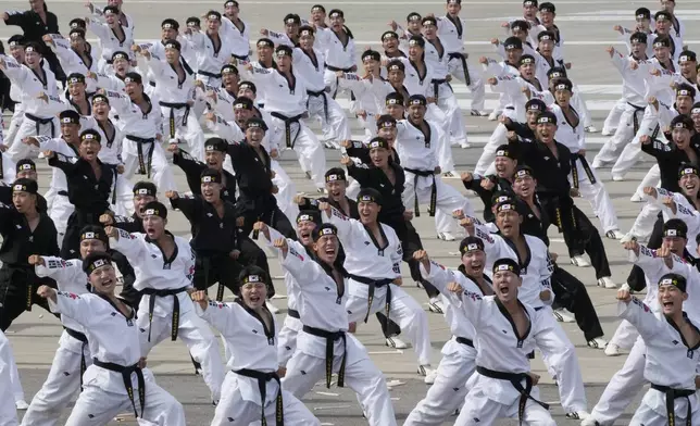 South Korean army soldiers demonstrate their martial arts skills during the media day for the 76th anniversary of Armed Forces Day at Seoul air base in Seongnam, South Korea, Wednesday, Sept. 25, 2024. (AP Photo/Ahn Young-joon)