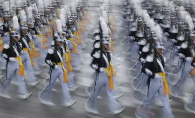 Cadets march during a celebration to mark 76th anniversary of Korea Armed Forces Day, in Seongnam, South Korea, Tuesday, Oct.1, 2024. (Kim Hong-Ji/Pool Photo via AP)