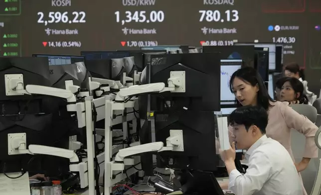 Currency traders watch monitors at the foreign exchange dealing room of the KEB Hana Bank headquarters in Seoul, South Korea, Tuesday, Oct. 8, 2024. (AP Photo/Ahn Young-joon)