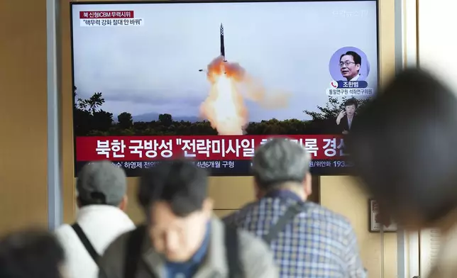 A TV screen shows an image of North Korea's an intercontinental ballistic missile launch during a news program at the Seoul Railway Station in Seoul, South Korea, Thursday, Oct. 31, 2024. (AP Photo/Lee Jin-man)