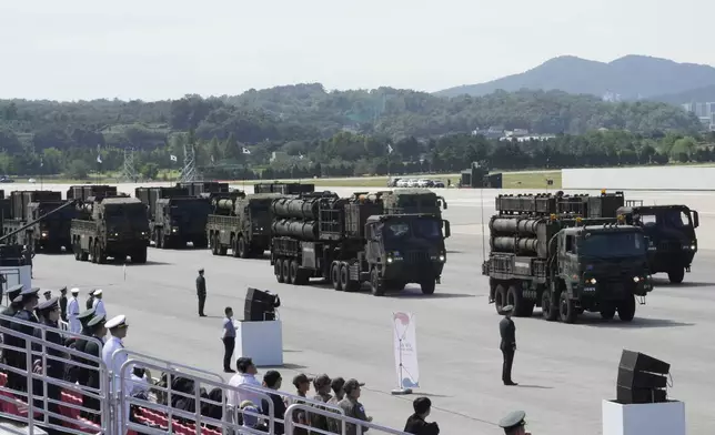 South Korea's missiles are paraded during the media day for the 76th anniversary of Armed Forces Day at Seoul air base in Seongnam, South Korea, Wednesday, Sept. 25, 2024. (AP Photo/Ahn Young-joon)