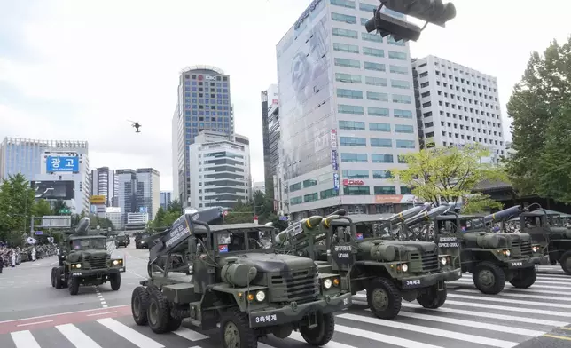 South Korea's missiles are carried in a parade during the 76th Armed Forces Day ceremony in Seoul, South Korea, Tuesday, Oct. 1, 2024. (AP Photo/Ahn Young-joon)