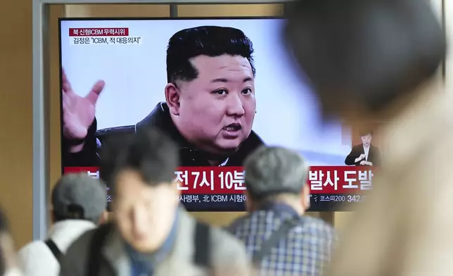 A TV screen shows an image of North Korean leader Kim Jong Un during a news program at the Seoul Railway Station in Seoul, South Korea, Thursday, Oct. 31, 2024. (AP Photo/Lee Jin-man)