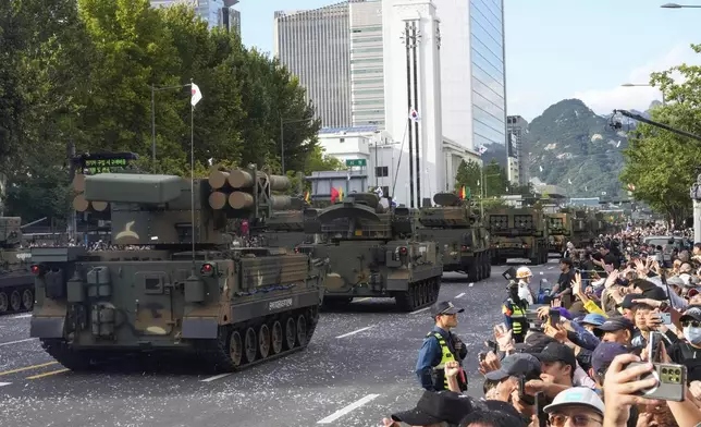 South Korea's missiles are carried in a parade during the 76th Armed Forces Day ceremony in Seoul, South Korea, Tuesday, Oct. 1, 2024. (AP Photo/Ahn Young-joon)
