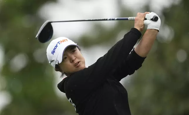 Sei Young Kim of South Korea watches her tee shot on the sixth hole during the second round of the LPGA Ladies Championship golf tournament at the Seowon Valley Country Club in Paju, South Korea, Friday, Oct. 18, 2024. (AP Photo/Lee Jin-man)