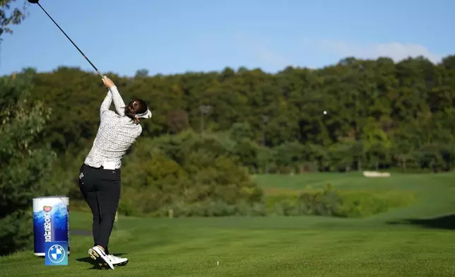Hannah Green, of Australia watches her tee shot on the 13th hole during the second round of the LPGA Ladies Championship golf tournament at the Seowon Valley Country Club in Paju, South Korea, Saturday, Oct. 19, 2024. (AP Photo/Lee Jin-man)