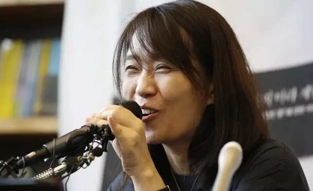 South Korean author Han Kang speaks to the media during a news conference in Seoul, South Korea, on May 24, 2016. (AP Photo/Lee Jin-man)