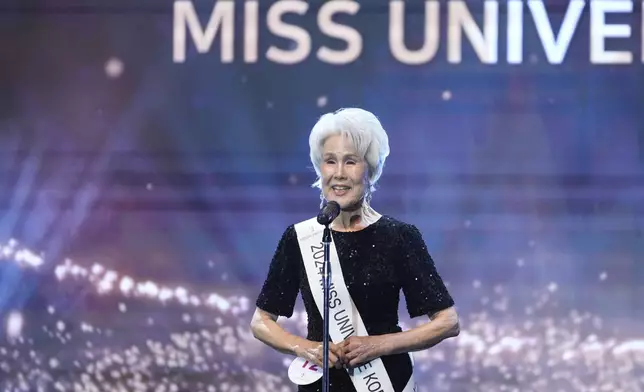 South Korean Choi Soon-hwa, 81-year-old, speaks during the 2024 Miss Universe Korea in Seoul, South Korea, Monday, Sept. 30, 2024. (AP Photo/Lee Jin-man)