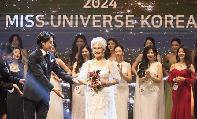 South Korean Choi Soon-hwa, 81-year-old, poses after winning the best dress award for the 2024 Miss Universe Korea in Seoul, South Korea, Monday, Sept. 30, 2024. (AP Photo/Lee Jin-man)