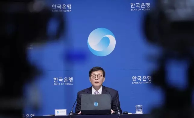 Bank of Korea Gov. Rhee Chang-yong speaks during a press conference at the central bank in Seoul, South Korea, Friday, Oct. 11, 2024.(AP Photo/Ahn Young-joon)