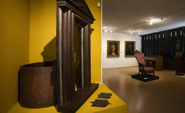 A "wheel of the exposed" or "wheel of the foundlings," a 1738 mechanism used to deposit newborns for charitable institutions, is seen at the Museum of the Brazilian Historical and Geographical Institute in Rio de Janeiro, Friday, Oct. 25, 2024. (AP Photo/Bruna Prado)