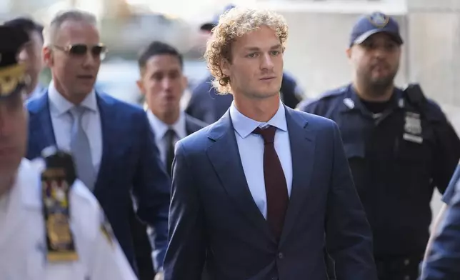 Daniel Penny arrives to Manhattan criminal court in New York, Monday, Oct. 21, 2024. Jury selection is set to begin in the criminal trial of the U.S. Marine Corps veteran who placed a man in a deadly chokehold aboard a New York City subway train last year. (AP Photo/Seth Wenig)