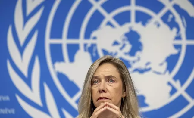 Celeste Saulo, secretary-general of World Meteorological Organization (WMO), presents the WMO's State of Global Water Resources report during a press conference at the European headquarters of the United Nations in Geneva, Switzerland, Monday, Oct. 7, 2024. (Salvatore Di Nolfi/Keystone via AP)