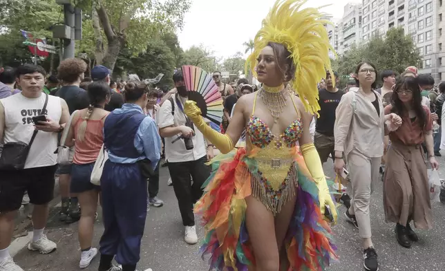 Participants attend the annual Taiwan LGBT Pride parade in Taipei, Taiwan, Saturday, Oct. 26, 2024. (AP Photo/Chiang Ying-ying)