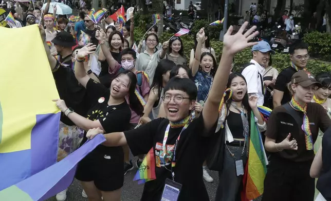 Participants attend the annual Taiwan LGBT Pride parade in Taipei, Taiwan, Saturday, Oct. 26, 2024. (AP Photo/Chiang Ying-ying)