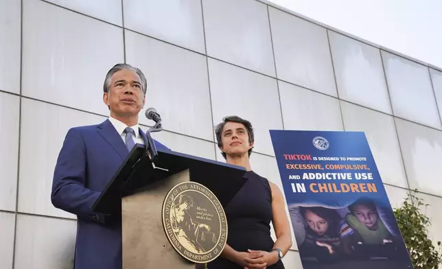 California Attorney General Rob Bonta speaks during a press conference announcing a bipartisan coalition of attorney generals filing lawsuits against TikTok for violation of state consumer protection laws Tuesday, Oct. 8, 2024, in San Francisco. (AP Photo/Minh Connors)