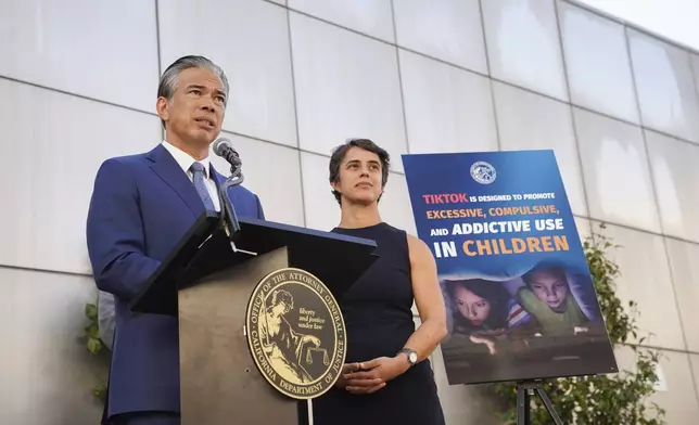 California Attorney General Rob Bonta speaks during a press conference announcing a bipartisan coalition of attorney generals filing lawsuits against TikTok for violation of state consumer protection laws Tuesday, Oct. 8, 2024, in San Francisco. (AP Photo/Minh Connors)