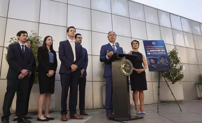 California Attorney General Rob Bonta speaks during a press conference announcing a bipartisan coalition of attorney generals filing lawsuits against TikTok for violation of state consumer protection laws Tuesday, Oct. 8, 2024, in San Francisco. (AP Photo/Minh Connors)