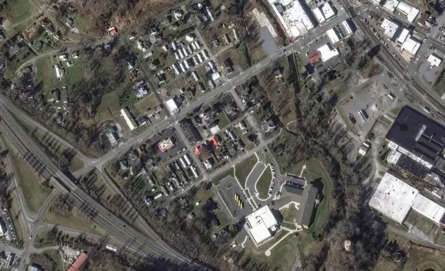 This satellite image released by Maxar Technologies shows the town in McDowell County before storm damage occurred in 2024 from Hurricane Helene in Old Fort, N.C., Jan. 7, 2022. (Satellite image ©2024 Maxar Technologies via AP)