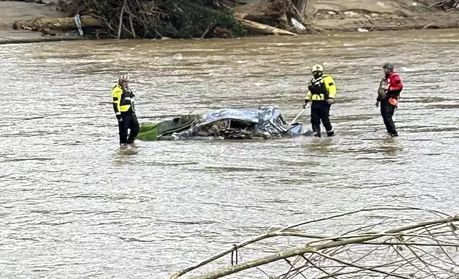 Rescue workers from the Pamlico County rescue team are shown working in the aftermath of Helene the area of Chimney Rock, N.C., Saturday, Sept. 28, 2024. (Pamlico County Special Operations via AP)