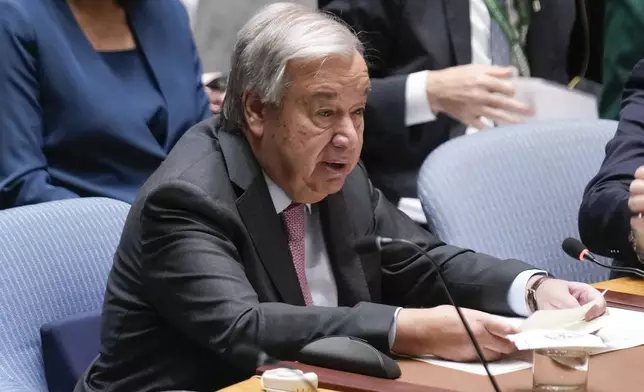 FILE - United Nations Secretary-General Antonio Guterres speaks during a Security Council meeting at United Nations headquarters, Wednesday, Sept. 25, 2024. (AP Photo/Seth Wenig, File)