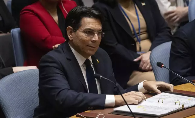 FILE - Israel's Ambassador to the United Nations Danny Danon speaks during a Security Council meeting at United Nations headquarters, Friday, Sep. 27, 2024. (AP Photo/Yuki Iwamura, File)