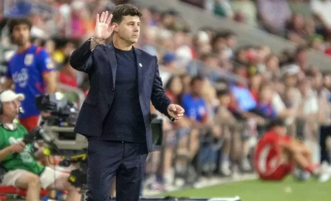 United States head coach Mauricio Pochettino reacts during the second half of an international friendly soccer match against Panama, Saturday, Oct. 12, 2024, in Austin, Texas. (AP Photo/Rodolfo Gonzalez)