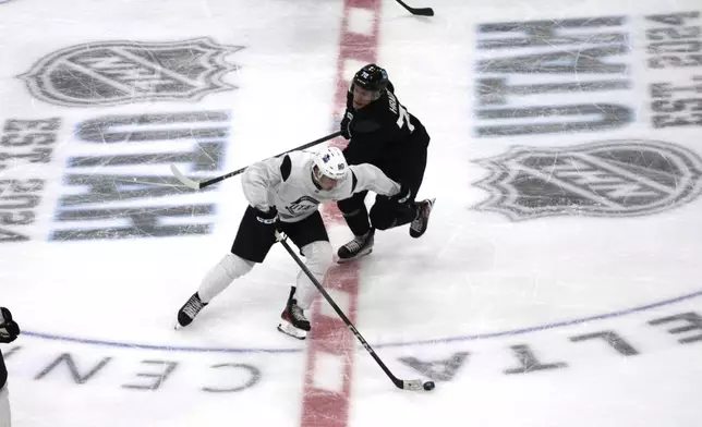 Members of the Utah Hockey Club development camp intrasquad skate during their scrimmage at the Delta Center, Friday, July 5, 2024, in Salt Lake City. (AP Photo/Rick Bowmer, File)