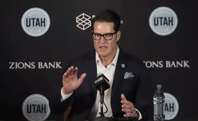 Utah Hockey Club general manager Bill Armstrong speaks during media day, Sept. 18, 2024, in Salt Lake City. (AP Photo/Rick Bowmer)